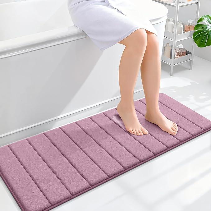 OLANLY Memory Foam Long Bathroom Rugs Runner 47x17, Super Soft Absorbent Bath Mat, Quick Dry, Machine Washable Shower Floor Rugs, Bathmat Carpet, Bathroom Home Decor Accessories, Deep Plum - ModernBath