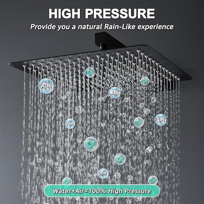 KOJOX 12 Inch Black Shower System with Rain Shower Head, Handheld Shower, Bathroom Luxury Mixer Combo Set, Wall Mounted Faucet Rough-in Valve and Trim Kit - ModernBath