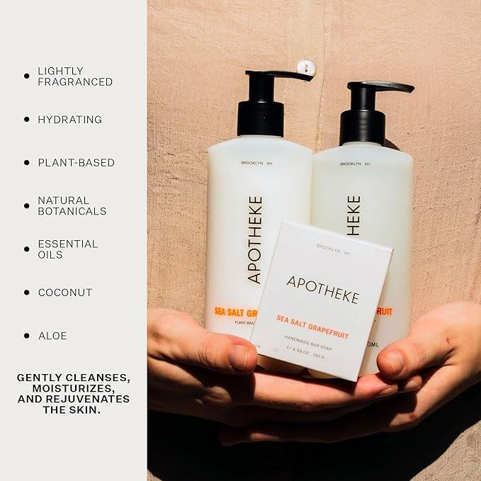 APOTHEKE Liquid Hand Soap, Sea Salt Grapefruit - 10 Fl Oz Hydrating Handsoap with Premium Fragrance Oils Gently Cleanses, Moisturizes & Rejuvenates Skin - Scented Hand Wash for Kitchen & Bathroom - ModernBath