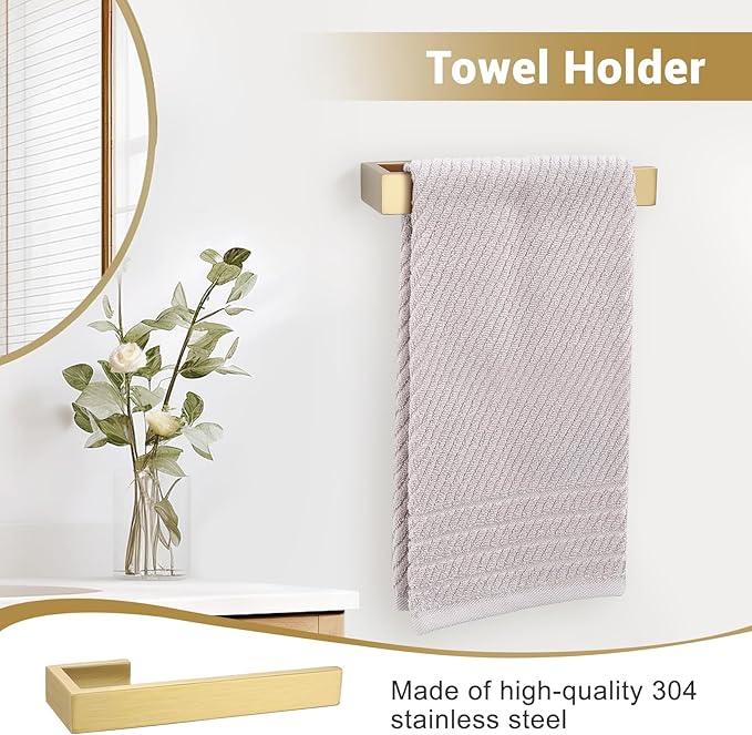 Brushed Gold Bathroom Hardware Set, 4-Piece Bath Towel Bar Set SUS304 Stainless Steel Towel Rack Set for Bathroom, 23.6 inches Bathroom Towel Holder Set Wall Mounted - ModernBath
