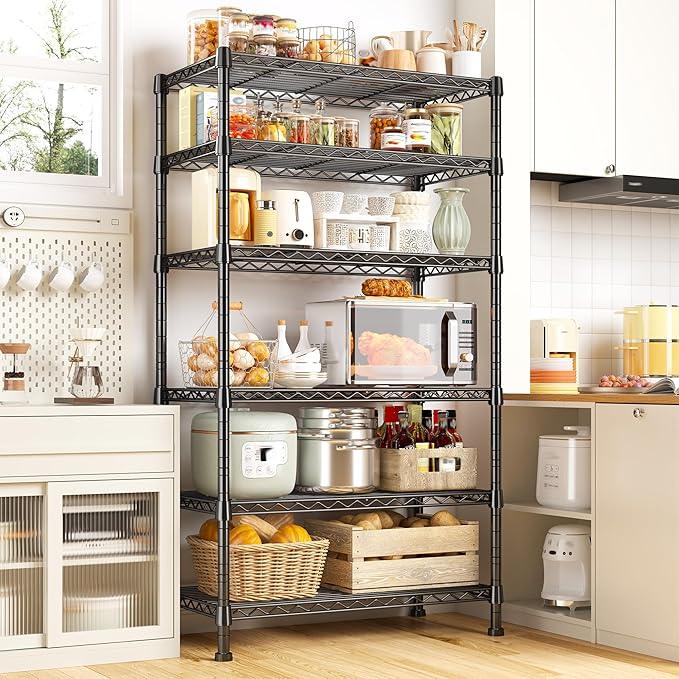 REIBII 6-Tier Storage Shelves Metal Shelving for Storage Load 1000 LBS,Wire Shelves Heavy Duty Shelving Unit Adjustable Pantry Shelf Bathroom Kitchen Garage 24" W x 14" D x 71" H, Black - ModernBath