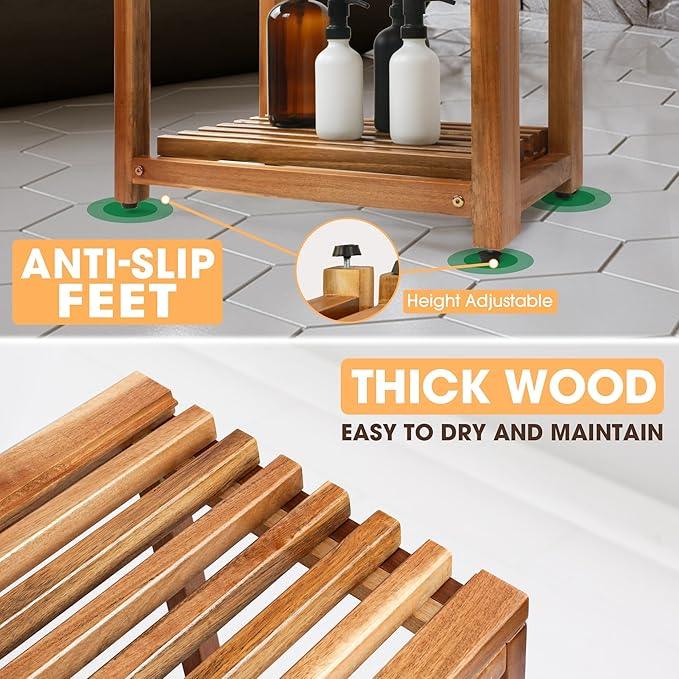 Adjustable Length 35 Inches Shower Stool Bench Chair Waterproof with Storage Shelf for Shaving Legs, Spa, Bath Seat in Bathroom, Inside Shower for Adults Seniors Elderly (Large 35 in) - ModernBath