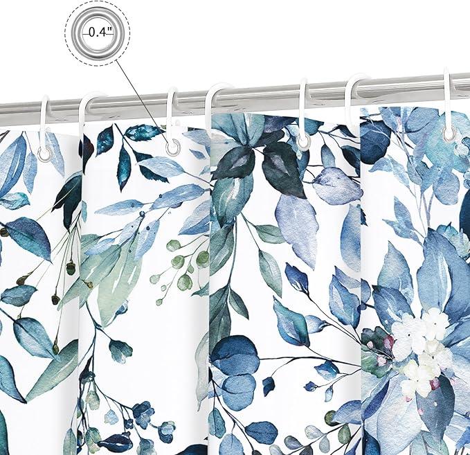 Gibelle Small Stall Shower Curtain 36 x 72, Narrow Blue Floral Shower Curtain for Bathroom, Watercolor Plant Eucalyptus Leaves Fabric Shower Curtain Set - ModernBath