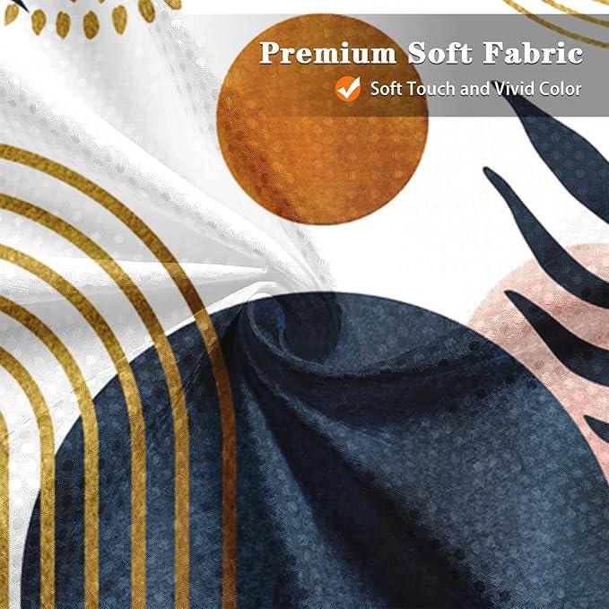 Culudea Boho Geometric Leaf Shower Curtain Set, Mid Century Sun Bohemian Bathroom Window Waffle Textured Cloth Waterproof Shower Curtains for Bathroom Decor - ModernBath