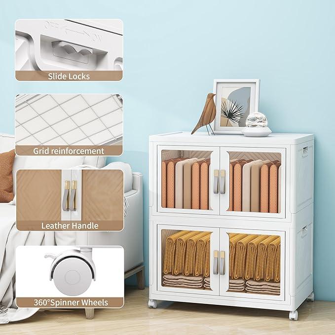 Large Stackable Storage Bins with 2 Lids, 660QT-110QT*6Tier Foldable Cabinet for Closet Organizers, Plastic Storage Containers Box with Wheels - ModernBath