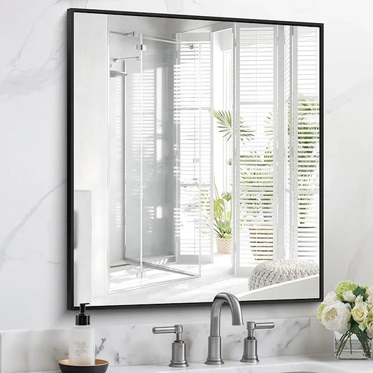 COFENY Black Bathroom Mirror for Wall, 30x36 Inch Rectangle With Metal Frame, Modern Vanity for Bathroom Living Room, Entryway Hangs Horizontal or Vertical - ModernBath
