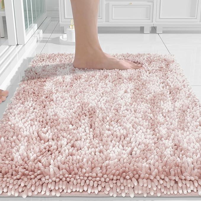 Yimobra Chenille Bathroom Rugs Non Slip, Extra Thick Soft Absorbent Bath Rug, Machine Washable Quick Dry Bath Mat for Bathroom Floor, Tub and Shower, Home Decor Accessories, 24x17, Pink - ModernBath
