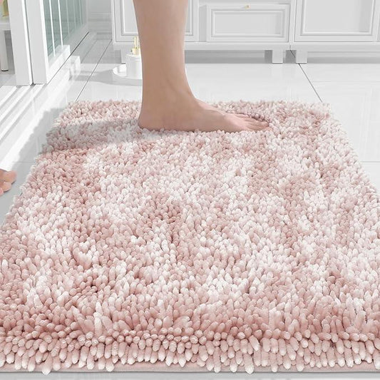 Yimobra Chenille Bathroom Rugs Non Slip, Extra Thick Soft Absorbent Bath Rug, Machine Washable Quick Dry Bath Mat for Bathroom Floor, Tub and Shower, Home Decor Accessories, 24x17, Pink - ModernBath