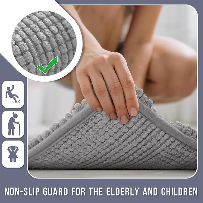 Yimobra Bathroom Rug Mat 44 x 24, Non Slip and Super Absorbent Bath Mat,Machine Washable Quick Dry,Ultra Plush Chenille Shower Rugs for Bathroom Floor Sink Tub and Shower Outside,Gray - ModernBath