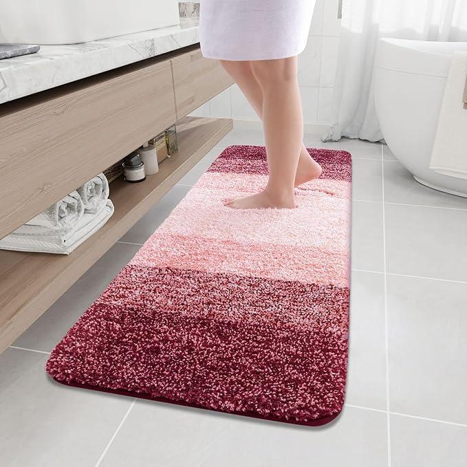 Arotive Microfiber Bathroom Rugs, Shaggy Soft and Absorbent Bath Rug, Non-Slip, Thick Plush Machine Washable Dry Bath Mats for Bathroom, Tub and Shower, 59x20, Burgundy, Rectangular - ModernBath