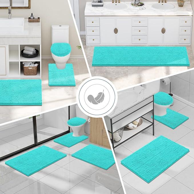 Smiry Luxury Chenille Bathroom Rugs 59x24, Extra Soft and Absorbent Shaggy Bath Mat, Machine Washable, Non-Slip Plush Carpet Runner for Tub, Shower, and Floor, Home Decor Accessories, Turquoise - ModernBath