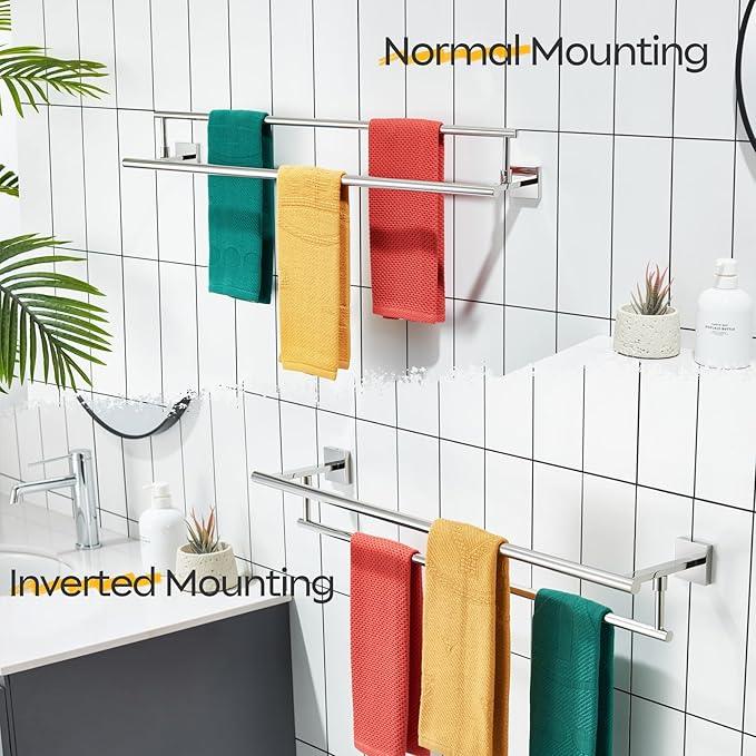 KOKOSIRI Towel Holder Polished Chrome 32-Inch Bathroom Double Bath Towel Bars Kitchen Rack Wall Mounted Stainless Steel B5009CH-L32 - ModernBath