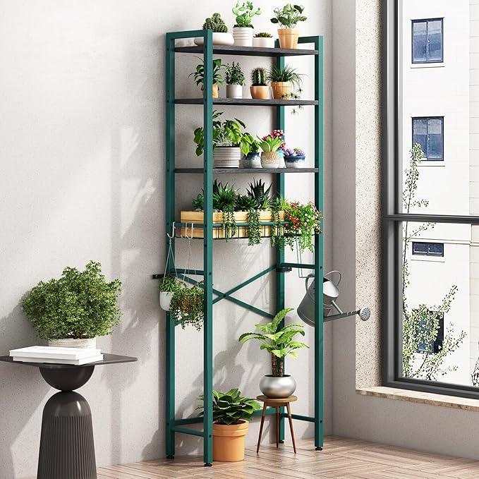 Over-The-Toilet Storage Rack, 4-Tier Bathroom Organizer Shelf Over Toilet with Adjustable Shelf and Basket, Freestanding Space Saver Bathroom Shelves Above Toilet for Room (Green- Black) - ModernBath
