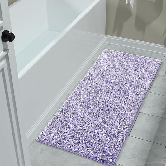 Yimobra Long Bathroom Rug Non Slip Washable, Soft Absorbent Microfiber Bath Mat, Dual-Tone Decor Rug with Rubber Backing for Bathroom Floor,Tub and Shower,47x24,Home Essentials,Purple and White - ModernBath