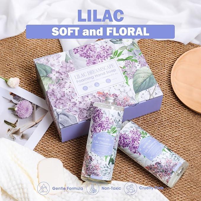 ROMIIE ZOI Lilac Foaming Hand Soap Refill Gift Set – 3 Pack (33.8 Fl Oz Each) with Refillable Dispenser, Soft Floral Scent, Moisturizing, Biodegradable & Chemical-Free Formula for Bathroom, Kitchen - ModernBath