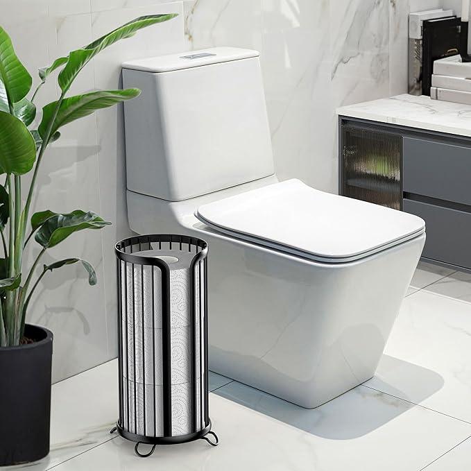 Toilet Paper Holder Stand, Freestanding Toilet Tissue Organizer, Minimalistic Storage Solution, Reserve Mega Rolls-Modern Black - ModernBath
