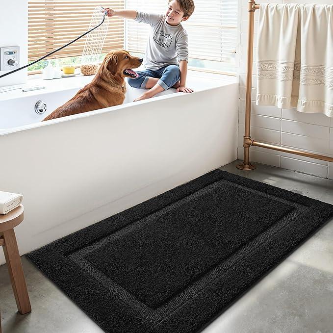 LUMI Large Ultra Soft Bathroom Rugs Non Slip with Rubber Backing, Absorbent Washable Bath Mat Quick Dry, Upgraded Premium Microfiber Plush Carpet for Bathtub and Shower Floor, Black, 24x43 - ModernBath