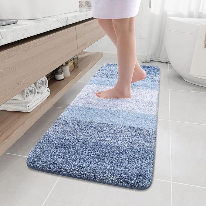 Arotive Microfiber Bathroom Rugs, Shaggy Soft and Absorbent Bath Rug, Non-Slip, Thick Plush Machine Washable Dry Bath Mats for Bathroom, Tub and Shower, 59x17, Light Blue, Rectangular - ModernBath