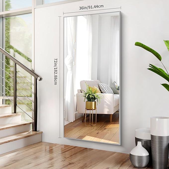 COFENY 36x72inch Bathroom Mirror, Silver Rectangle Mirror with Thin Metal Frame, Large Rectangular Wall Mirrors for Bathroom, Living Roomm, Hair Salon, Big Farmehouse Mirror Hang Horizontal/Vertical - ModernBath
