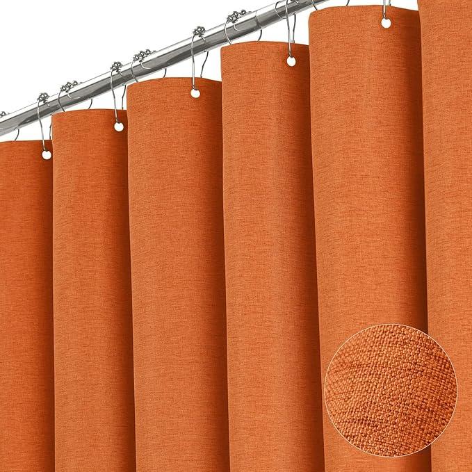 BTTN Stall Fabric Shower Curtain, 60 Inch Linen Textured Heavy Duty Small Cloth Shower Curtain Set with 10 Plastic Hooks, Narrow Simple Modern Weighted Shower Curtains for Bathroom - 60" x 72", Orange - ModernBath