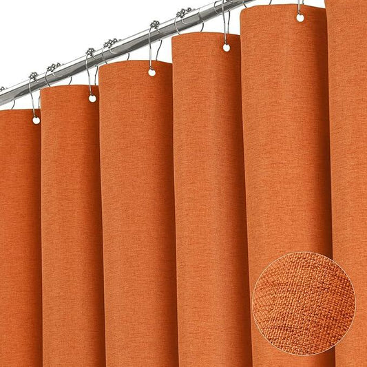 BTTN Stall Fabric Shower Curtain - 36x72 Inch Narrow Linen Textured Heavy Duty Shower Curtain Set with 6 Plastic Hooks, Half Neutral Minimalist Waterproof Modern Shower Curtains for Bathroom - Orange - ModernBath