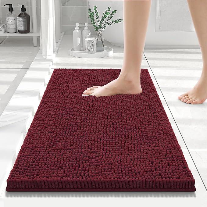 Smiry Luxury Chenille Bathroom Rugs 24x16, Extra Soft and Absorbent Shaggy Bath Mat, Machine Washable, Non-Slip Plush Carpet Runner for Tub, Shower, and Floor, Home Decor Accessories, Burgundy - ModernBath