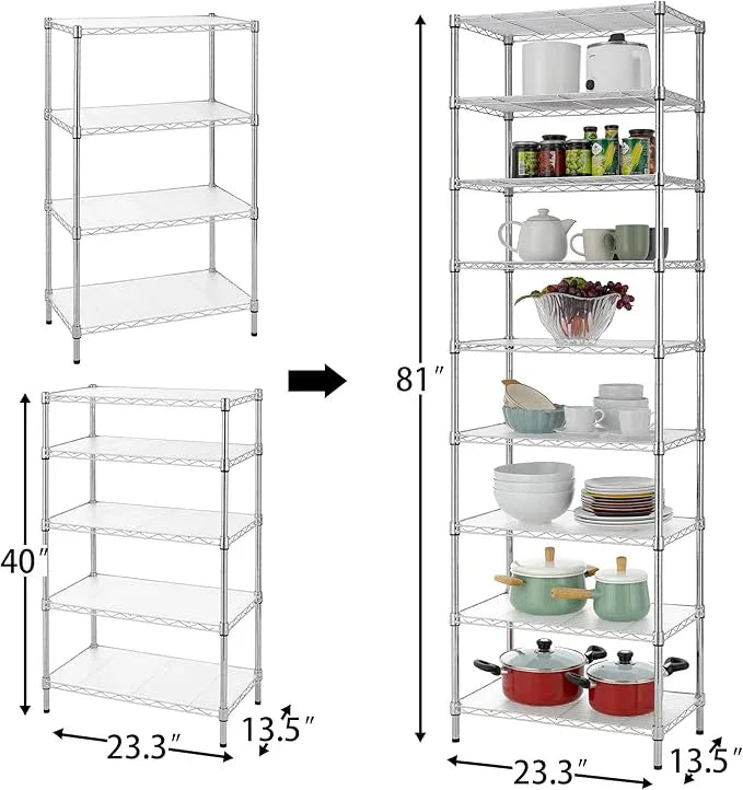 Finnhomy 9-Tier Wire Shelving Unit Adjustable Steel Wire Rack Shelving, 81 Inches Height 9 Shelves Metal Storage Rack, Pantry Shelves for Storage with PE mat, NSF Certified, Chrome - ModernBath