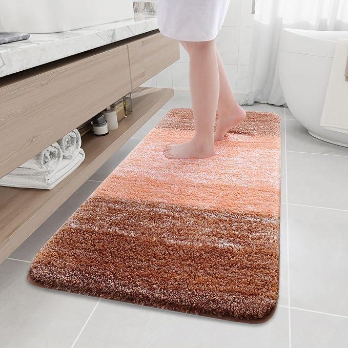Arotive Microfiber Bathroom Rugs, Shaggy Soft and Absorbent Bath Rug, Non-Slip, Thick Plush Machine Washable Dry Bath Mats for Bathroom, Tub and Shower, 59x24, Orange, Rectangular - ModernBath