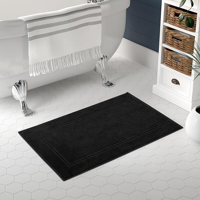 Tens Towels Pack of 2 Bath Mats 100% Cotton, 20 x 32 Inches, Super Absorbent, Hotel Quality Premium Floor Towels, Luxurious, Soft & Quick Dry, Not a Bathroom Rug, Black - ModernBath