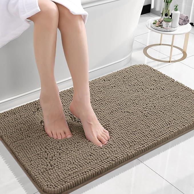 OLANLY Bathroom Rugs 24x16, Extra Soft Absorbent Chenille Bath Rugs, Rubber Backing Quick Dry, Machine Washable Bath Mats for Bathroom Floor, Tub and Shower, Home Decor Accessories, Tan - ModernBath