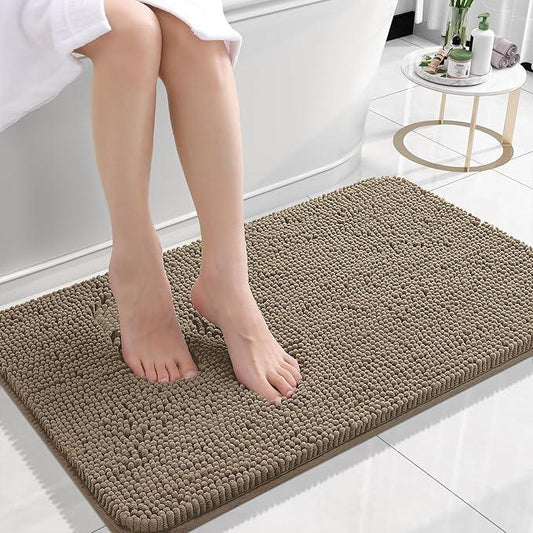 OLANLY Bathroom Rugs 24x16, Extra Soft Absorbent Chenille Bath Rugs, Rubber Backing Quick Dry, Machine Washable Bath Mats for Bathroom Floor, Tub and Shower, Home Decor Accessories, Tan - ModernBath