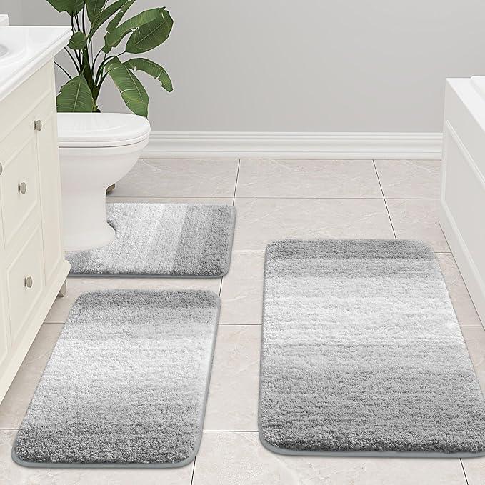 Arotive Microfiber Bathroom Rugs, Shaggy Soft and Absorbent Bath Rug, Non-Slip, Thick Plush Machine Washable Dry Bath Mats for Bathroom, Tub and Shower, 54x24, Light Grey, Rectangular - ModernBath