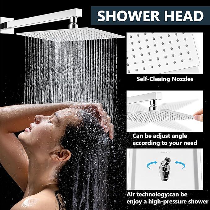 Aolemi Shower Faucet Set Rain Shower System with Handheld Spray Bathroom Shower Combo Rough-in Valve and Shower Trim Kit Included Polish Chrome 16 Inch Wall Mount Shower Head - ModernBath