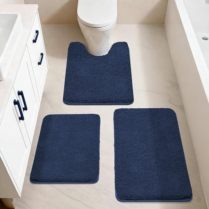 COSY HOMEER Extra Thick Bath Rugs for Bathroom - Anti-Slip Bath Mats Soft Plush Yarn Shaggy 100% Strong Mirco Polyeste Mat Living Room Bedroom Mat Floor Water Absorbent(Navy,16x24 - Inches) - ModernBath