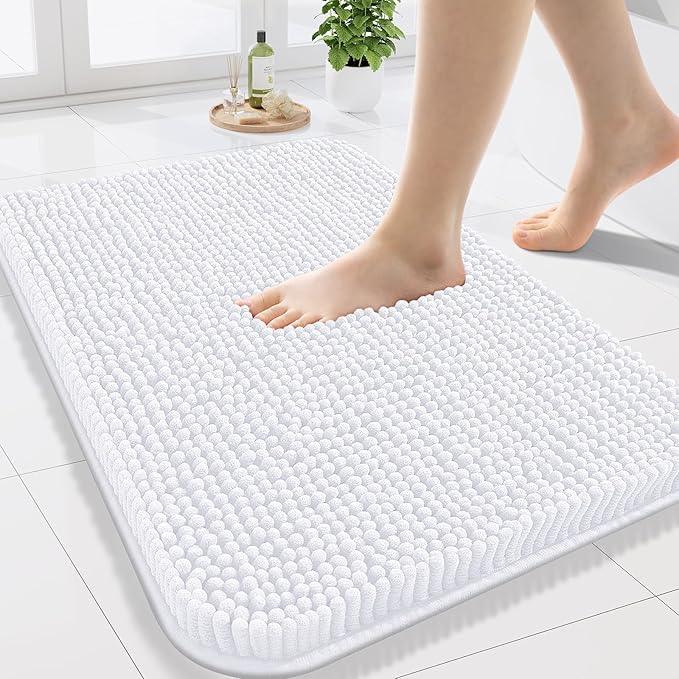 Arotive Bathroom Rugs 24x16, Extra Soft Absorbent Shaggy Chenille Bath Rugs, Machine Washable Rubber Backing Non-Slip Bath Mats for Bathroom Floor Tub and Shower, Home Decor Accessories, White - ModernBath