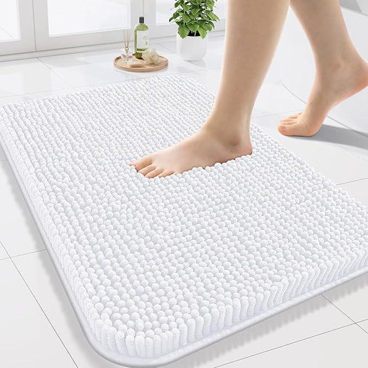Arotive Bathroom Rugs 24x16, Extra Soft Absorbent Shaggy Chenille Bath Rugs, Machine Washable Rubber Backing Non-Slip Bath Mats for Bathroom Floor Tub and Shower, Home Decor Accessories, White - ModernBath