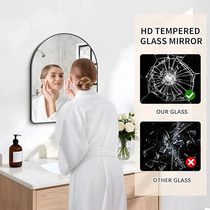FORBATH Arched Bathroom Mirror 18x24 Inch, Black Bathroom Mirror Wall Mounted Modern Aluminum Alloy Frame Arch Mirror for Bedroom Living Room Entryway, Hanging or Leaning Against Wall - ModernBath
