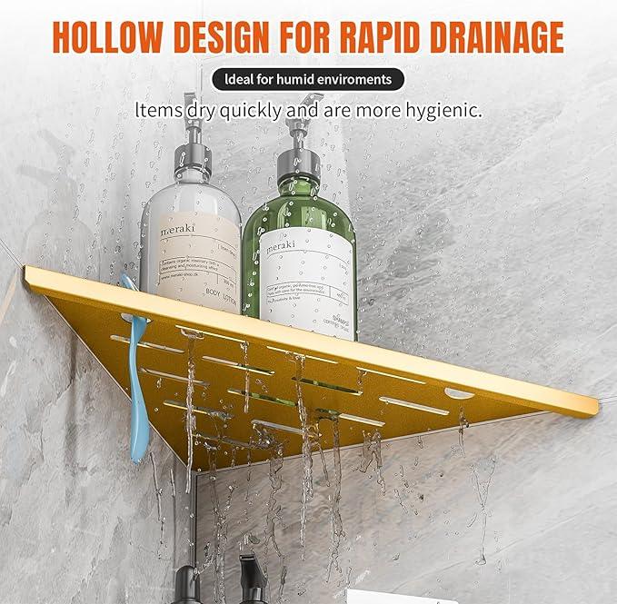 Shower Corner Shelf with Razor Hole,Modern Style Shower Caddy, Sturdy 304 Stainless Steel Shower Organizer,No Drilling Bathroom Corner Shelf for Tile Wall Gold 2 Pack-10 - ModernBath