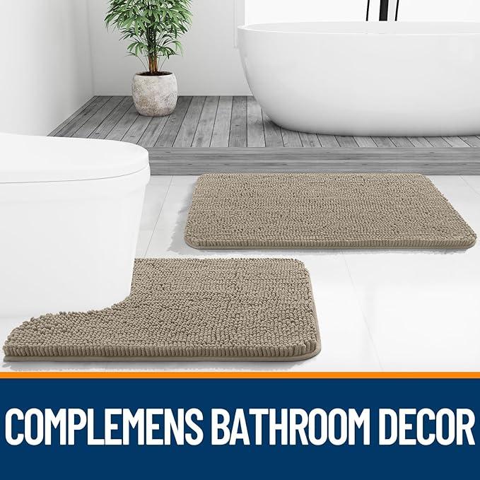 OLANLY Bathroom Rugs 30x20, Extra Soft Absorbent Chenille Bath Rugs, Rubber Backing Quick Dry, Machine Washable Bath Mats for Bathroom Floor, Tub and Shower, Home Decor Accessories, Warm Taupe - ModernBath
