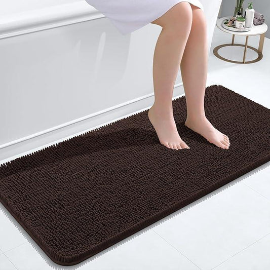 OLANLY Bathroom Rugs 47x20, Extra Soft Absorbent Chenille Bath Rugs, Rubber Backing Quick Dry, Machine Washable Bath Mats for Bathroom Floor, Tub and Shower, Home Decor Accessories, Brown - ModernBath