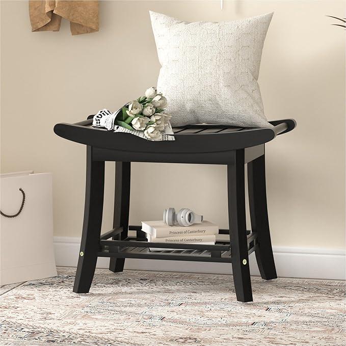 Eastglory Bamboo Shower Bench Chair Bathroom Shower Stool Seat for Inside Shower Bathtub with Storage Shelf Shower Foot Rest for Shaving Legs 25.2 x 13 x 19.2 Inches Black - ModernBath