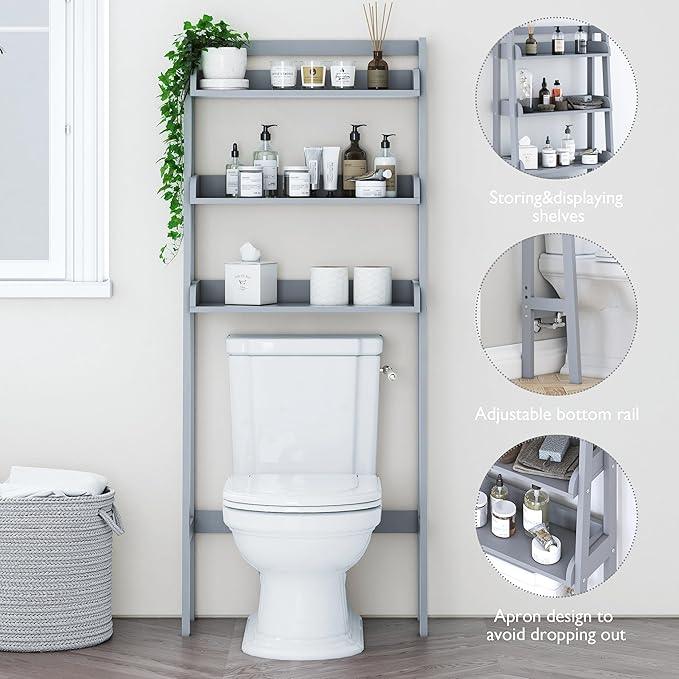 UTEX Over Toilet Bathroom Organizer, 3-Tier Above Toilet Storage Shelf Rack, Bathroom Shelves Over Toilet (Gray) - ModernBath