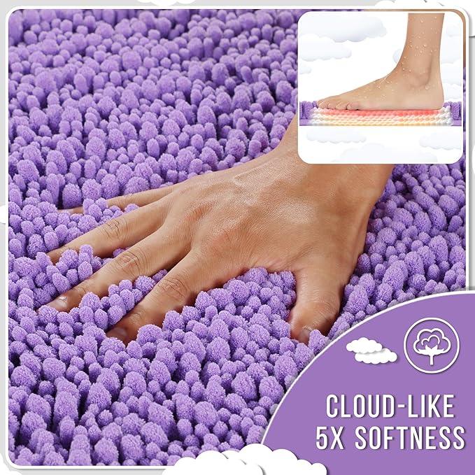 Yimobra Bathroom Rugs Non Slip Washable - Ultra Soft Absorbent Chenille Bath Mat, Quick Dry Shaggy Floor Carpet for Tub Shower, Lavender Home Decor Accessories, 24x17 Inch - ModernBath