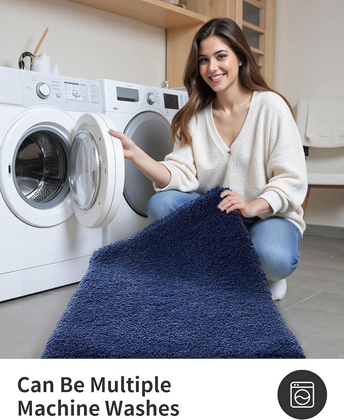 ILANGO Navy Blue Bathroom Rugs 30" × 20" Non Slip & Super Absorbent Extra Thick Soft, Washable Bath Mat for Floor, Microfiber Plush Shaggy Bath Rug with Rubber for Bathtub Shower Room Sink - ModernBath