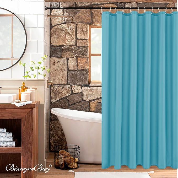 Biscaynebay Quality Fabric Shower Curtain Liners 72 Inch by 72 Inch, Blue Water Resistant Bathroom Curtains Rust Resistant Grommets & Weighted Bottom Hem Machine Washable - ModernBath