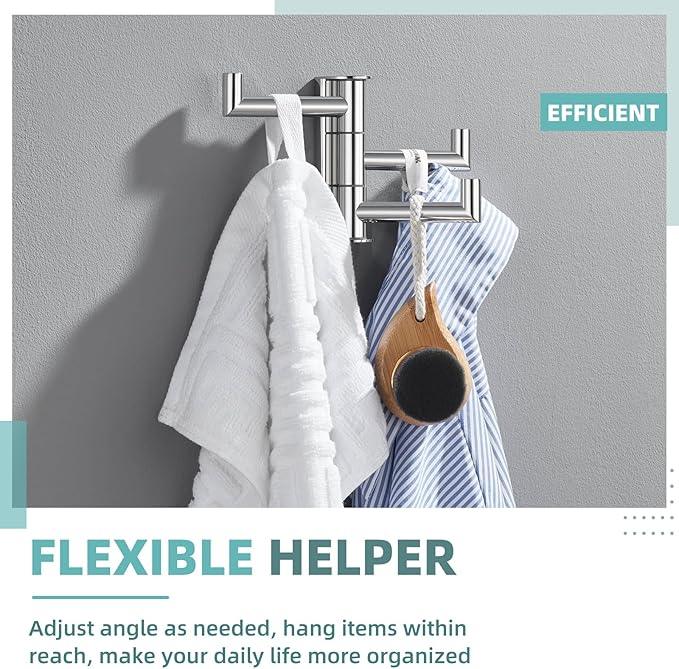APLusee Polished Chrome Swivel Towel Hook for Bathroom, Heavy Duty 304 Stainless Steel Bathroom Wall Hook with Multi 3 Arms, Wall Mounted Towel Hanger for Kitchen Garage - ModernBath