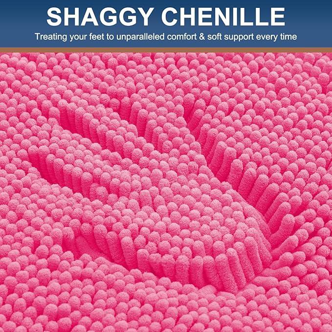 Smiry Luxury Chenille Bathroom Rugs 34x21, Extra Soft and Absorbent Shaggy Bath Mat, Machine Washable, Non-Slip Plush Carpet Runner for Tub, Shower, and Floor, Home Decor Accessories, Hot Pink - ModernBath