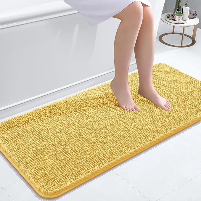 OLANLY Bathroom Rugs 47x20, Extra Soft Absorbent Chenille Bath Rugs, Rubber Backing Quick Dry, Machine Washable Bath Mats for Bathroom Floor, Tub and Shower, Home Decor Accessories, Yellow - ModernBath