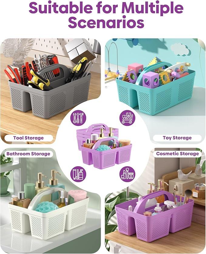 MLIKLU 4 Pack Portable Shower Caddy, Integrated Handle, Reinforced Plastic, Quick-Dry Ventilation Holes, Multi-purpose Storage Basket for Home, Dorm and Bathroom, Kitchen, Under Sink Storage, Purple - ModernBath