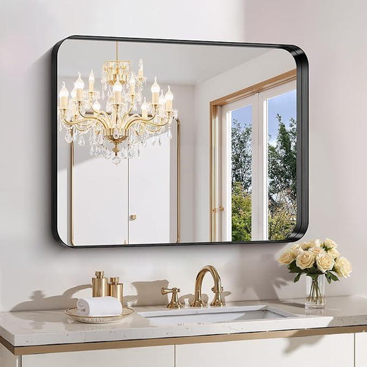 FORBATH 30x36 Inch Bathroom Mirror, Brushed Black Deep Frame Wall Mirror with Rounded Corners, Anti-Rust Tempered Glass for Modern Farmhouse Vanity (Horizontal/Vertical) - ModernBath
